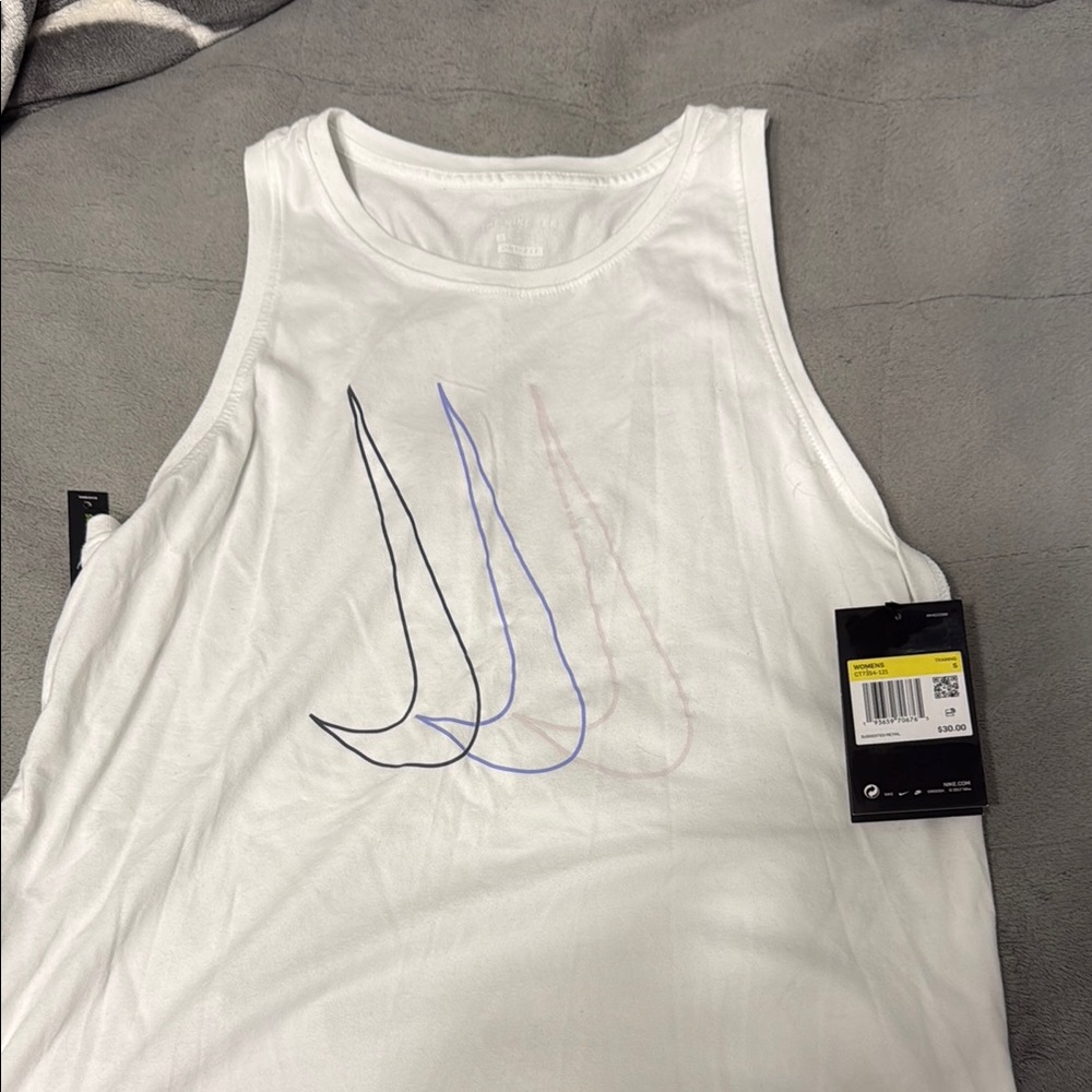 Nike White Tank Top with Black and Purple Accents